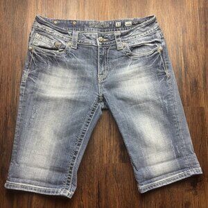 Miss Me Bermuda Jean Shorts Leather Embellished Distressed Light Wash Size 31